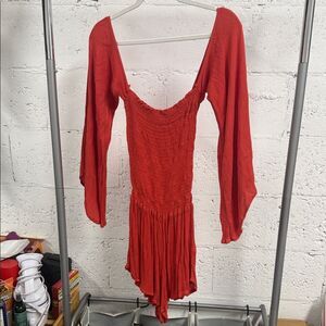 Orange Long Bell Sleeve Shorts Romper BLUE PLANET Size Medium Worn Once